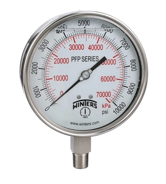 Manómetro Análogo, Total Inoxidable, Glicerina, Recalibrable, Caratula 4", CV 1/2"NPT, 0-10.000 PSI.